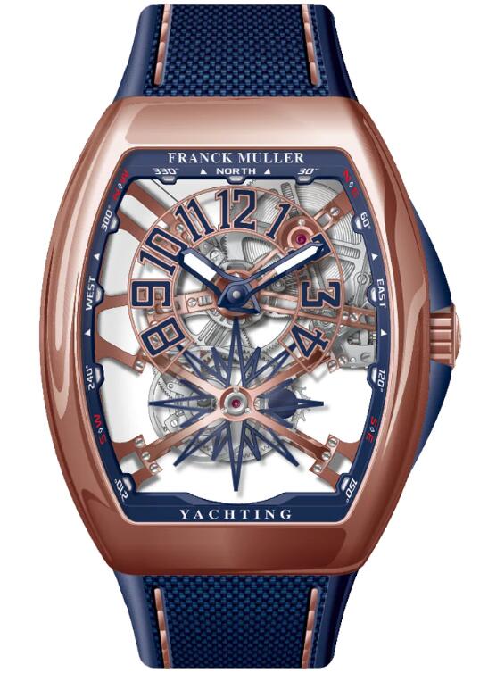 Best FRANCK MULLER Vanguard Yachting Rose Gold Skeleton Blue Numerals V 45 T GR CS SQT YACHT NBR (BL) (5N) (BL. BLC RGE) Replica Watch